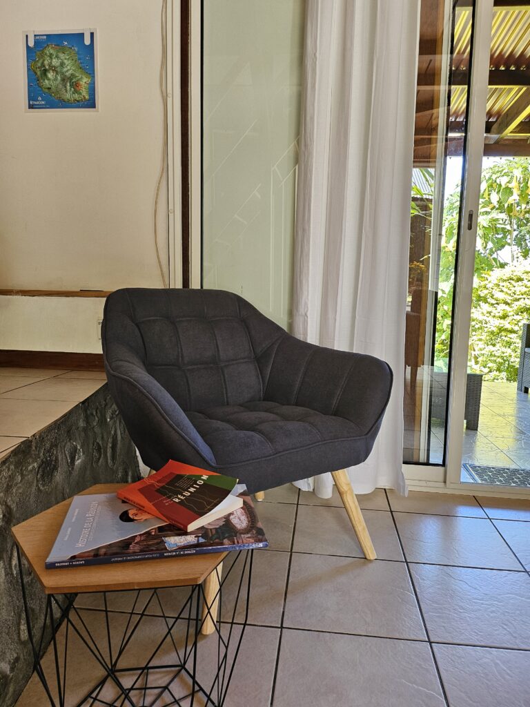 le salon avec des livres à disposition
